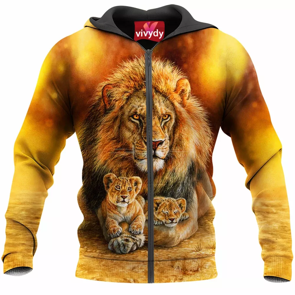 Lion Dad With Two Cubs Zip Hoodie