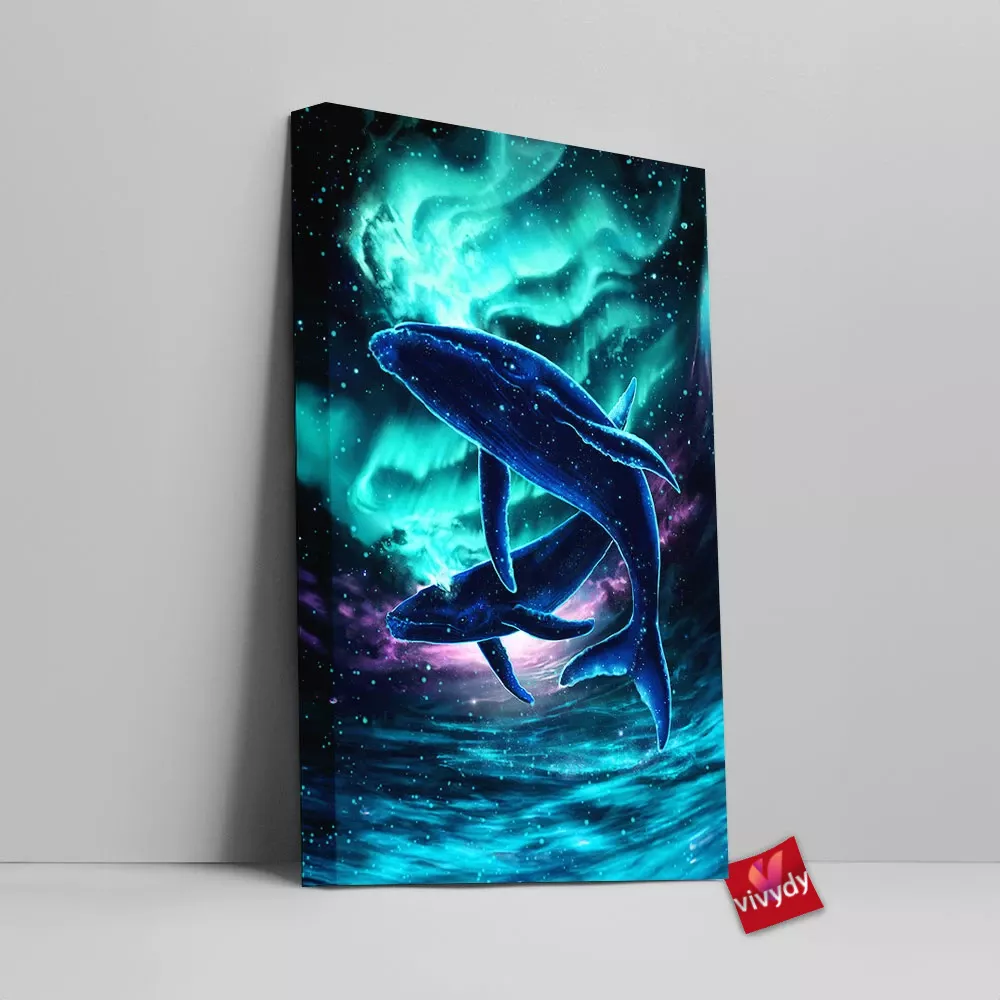 Aurora Galaxy Whale Canvas Wall Art