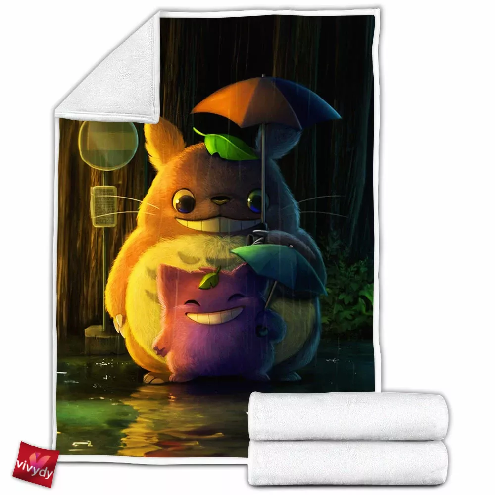 Totoro And Gengar Fleece Blanket