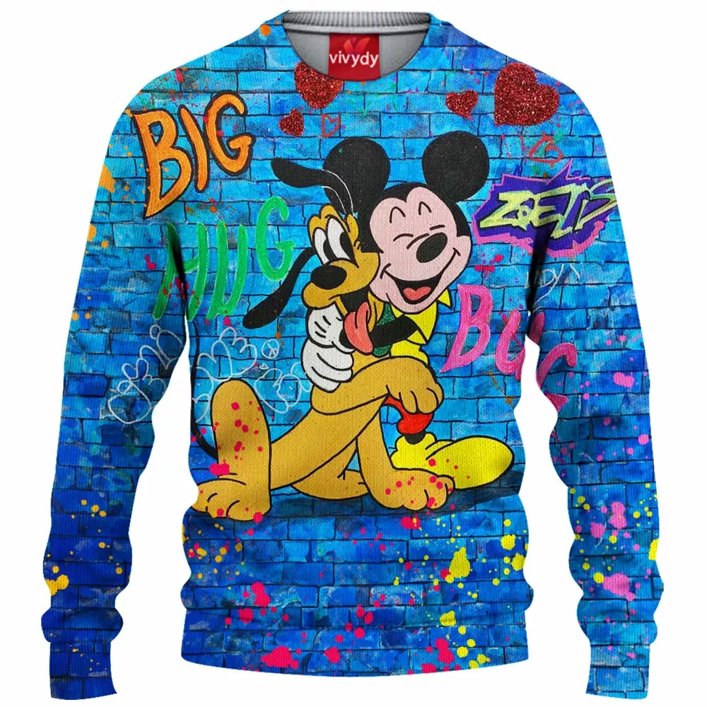 Pluto Animated and Mickey Mouse Knitted Sweater