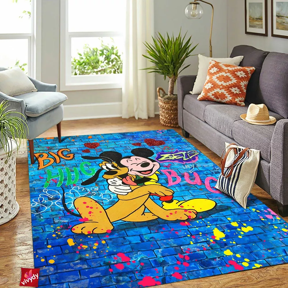 Pluto Animated and Mickey Mouse Rectangle Rug