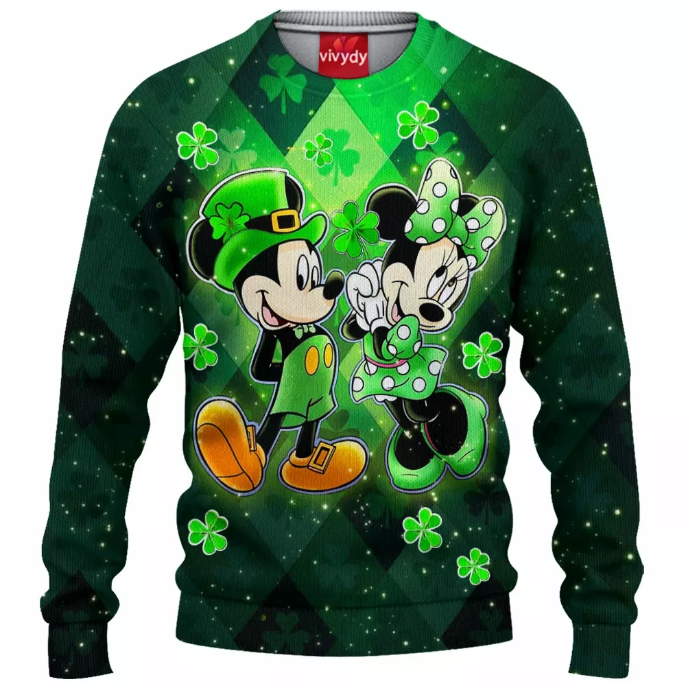 Mickey Minnie for Saint Patricks Day Knitted Sweater