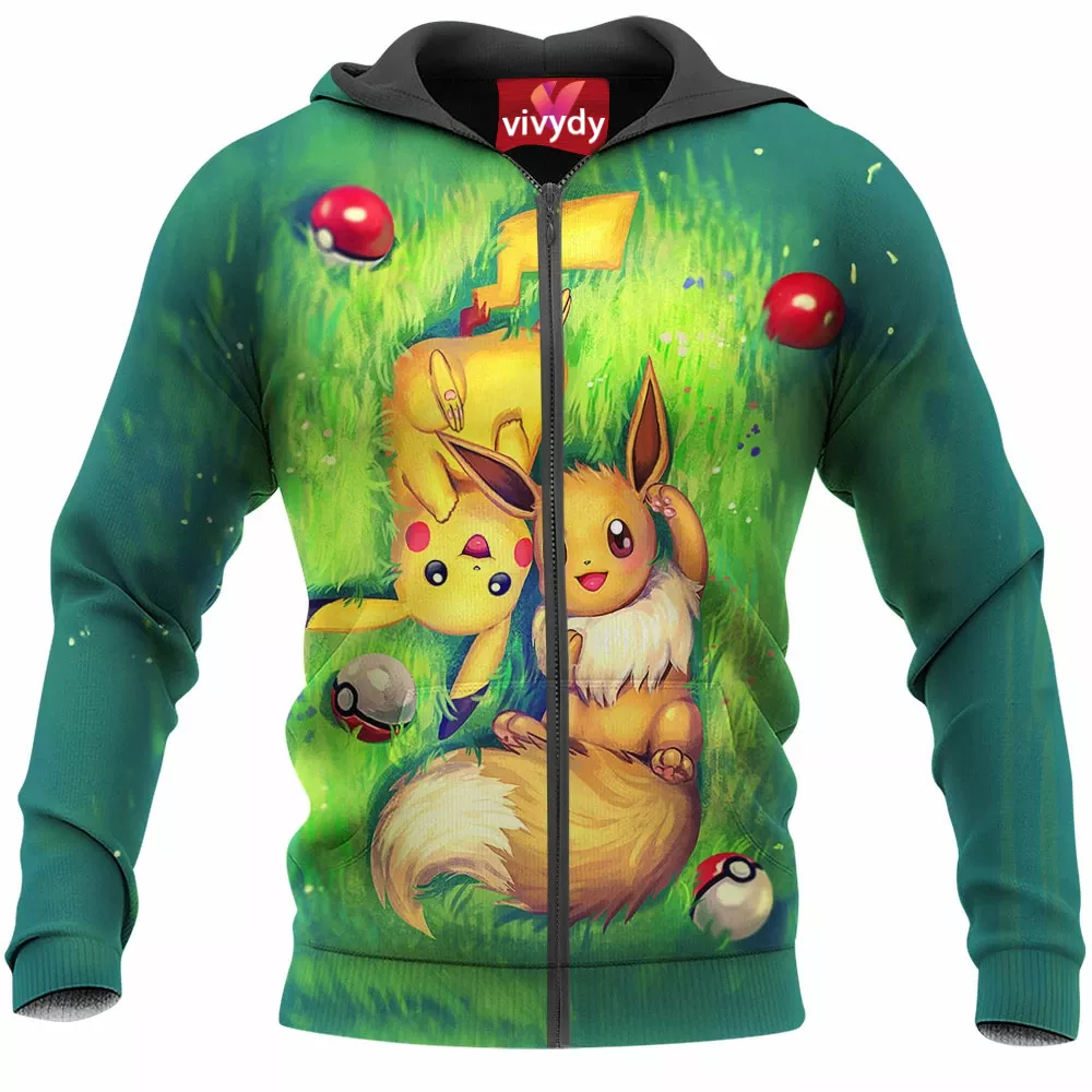 Eevee And Pikachu Zip Hoodie