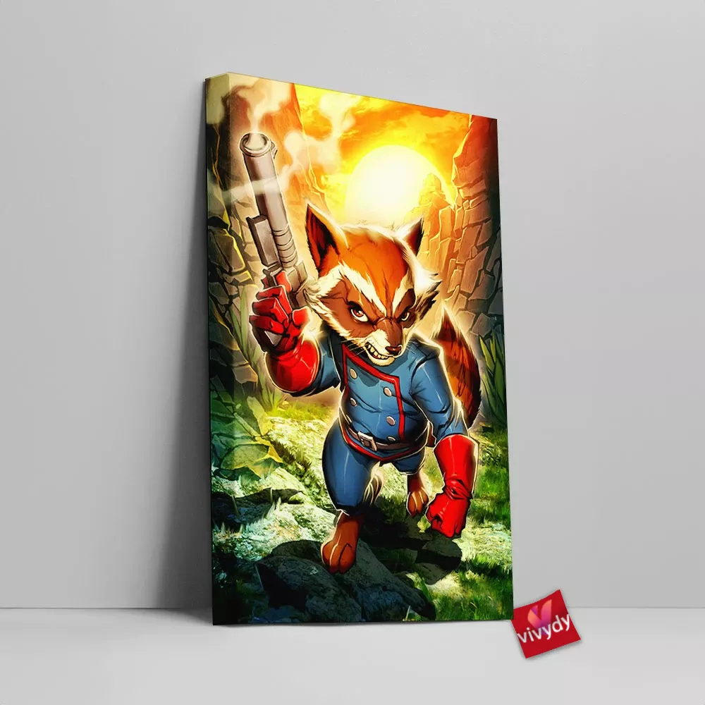 Rocket Raccartoon Canvas Wall Art