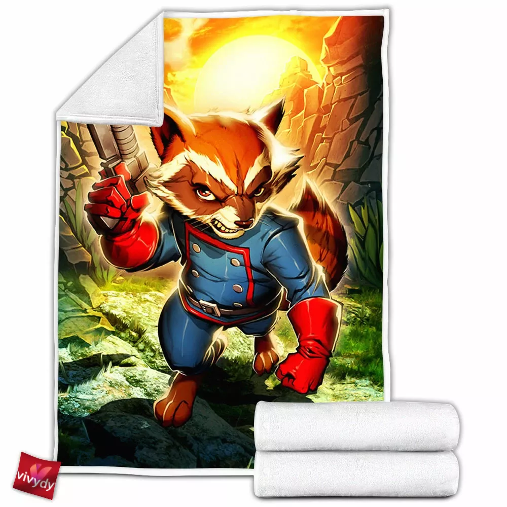 Rocket Raccartoon Fleece Blanket