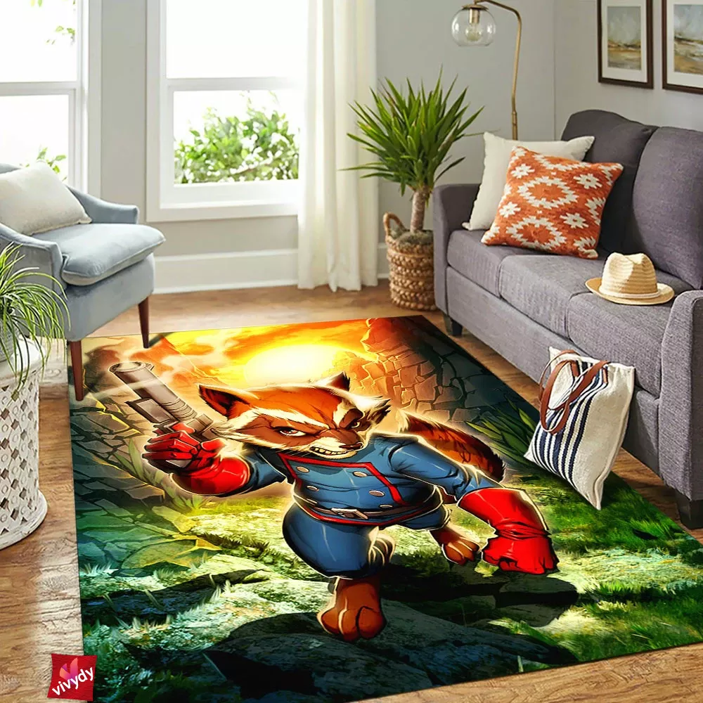 Rocket Raccartoon Rectangle Rug