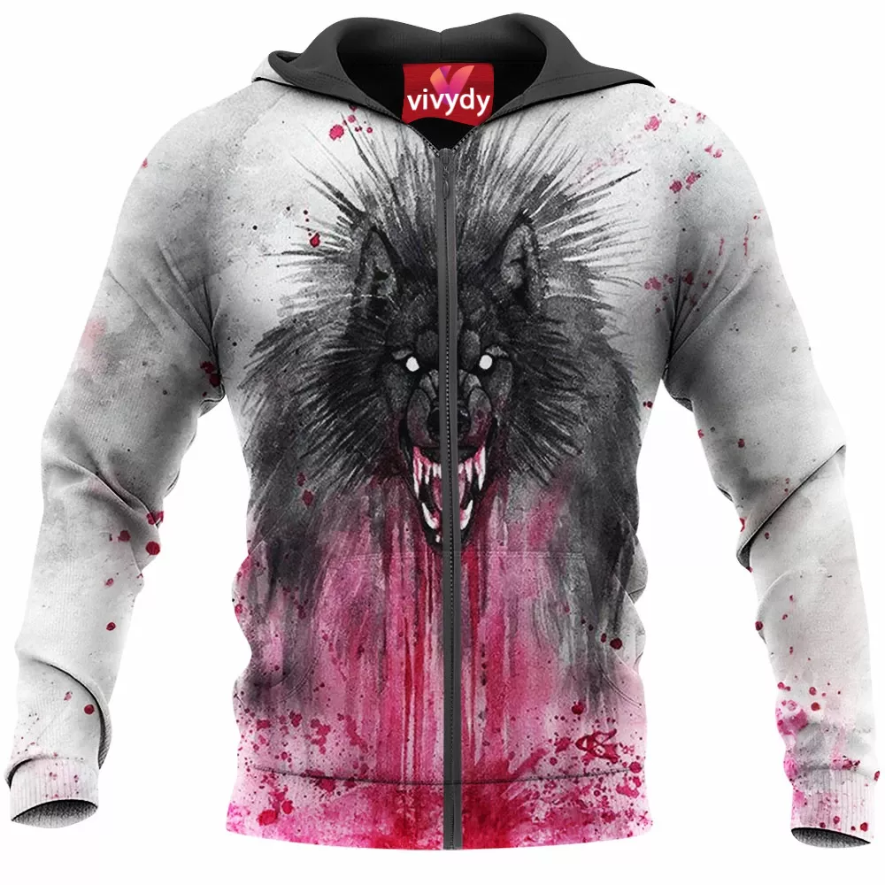 Black Wolf Zip Hoodie