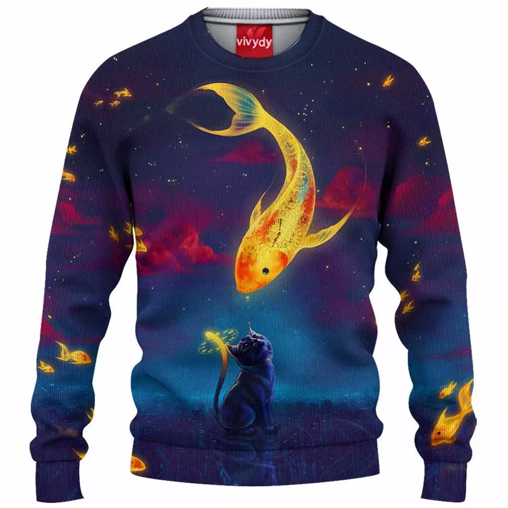 Moon Fish Cat Knitted Sweater