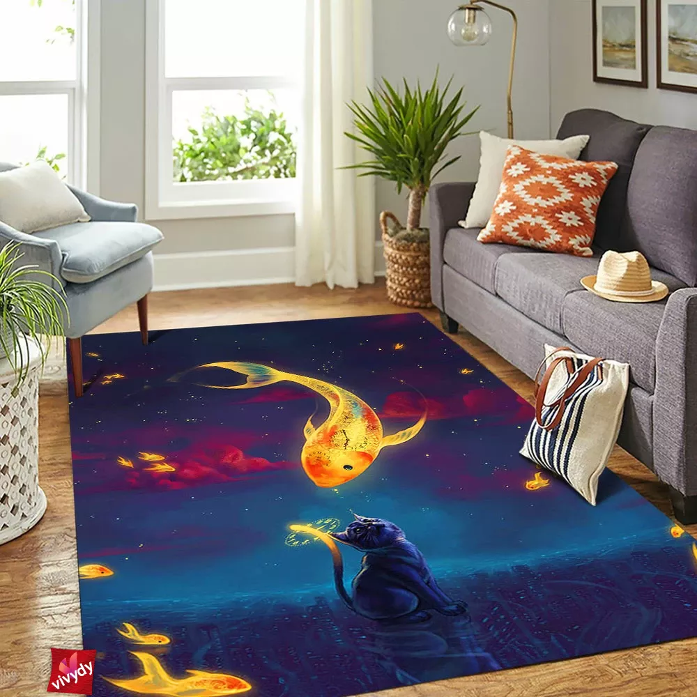 Moon Fish Cat Rectangle Rug