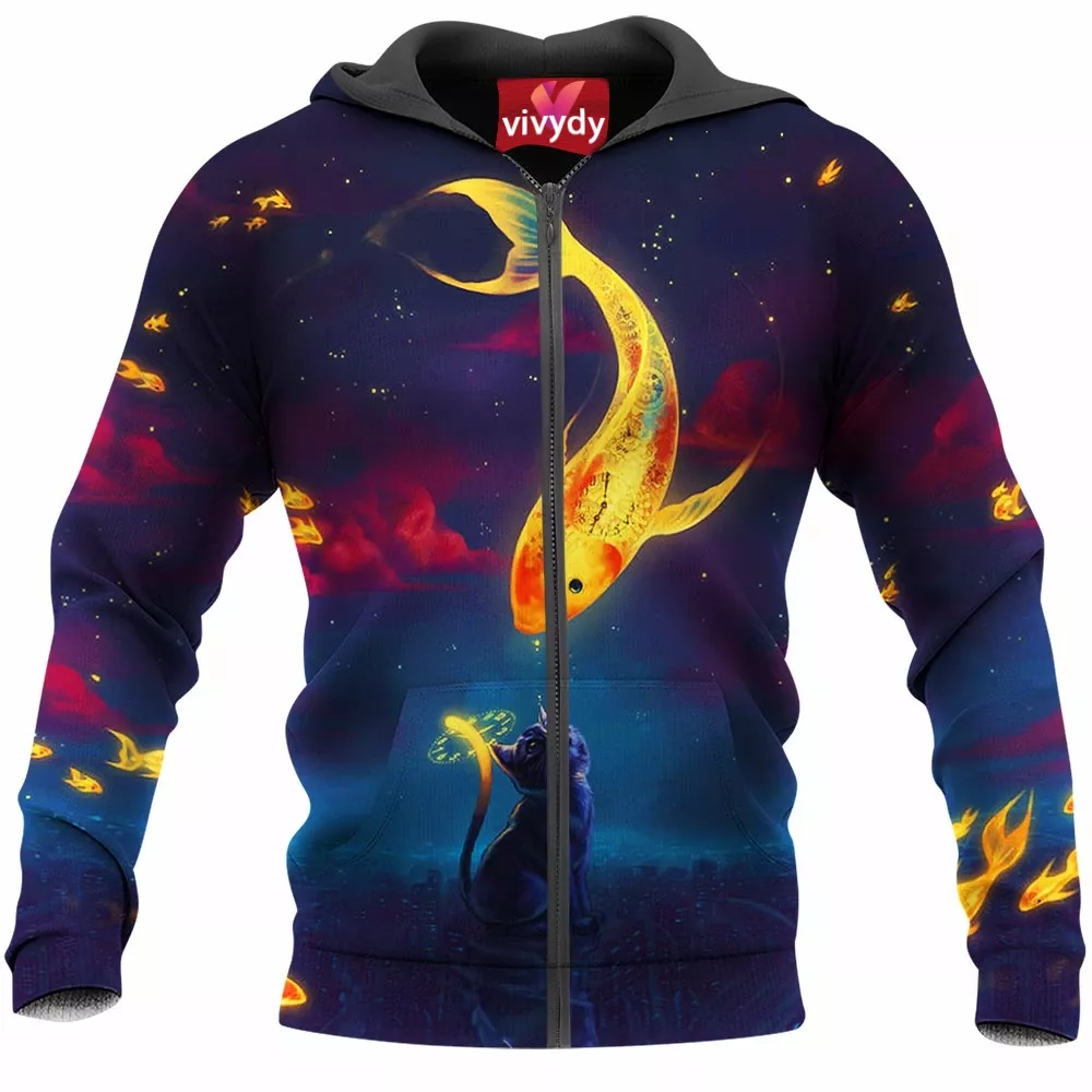 Moon Fish Cat Zip Hoodie