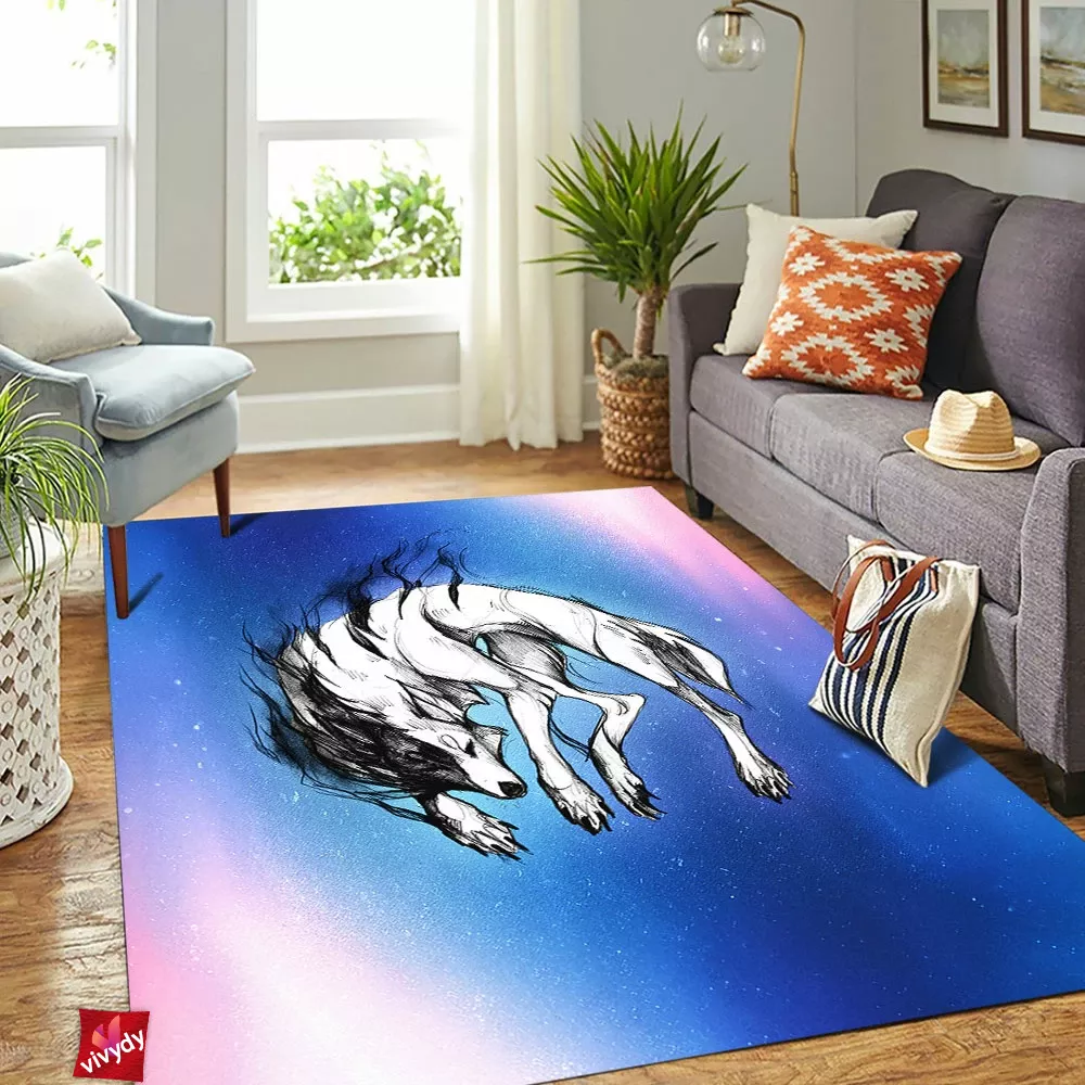 Black And White Wolf Rectangle Rug