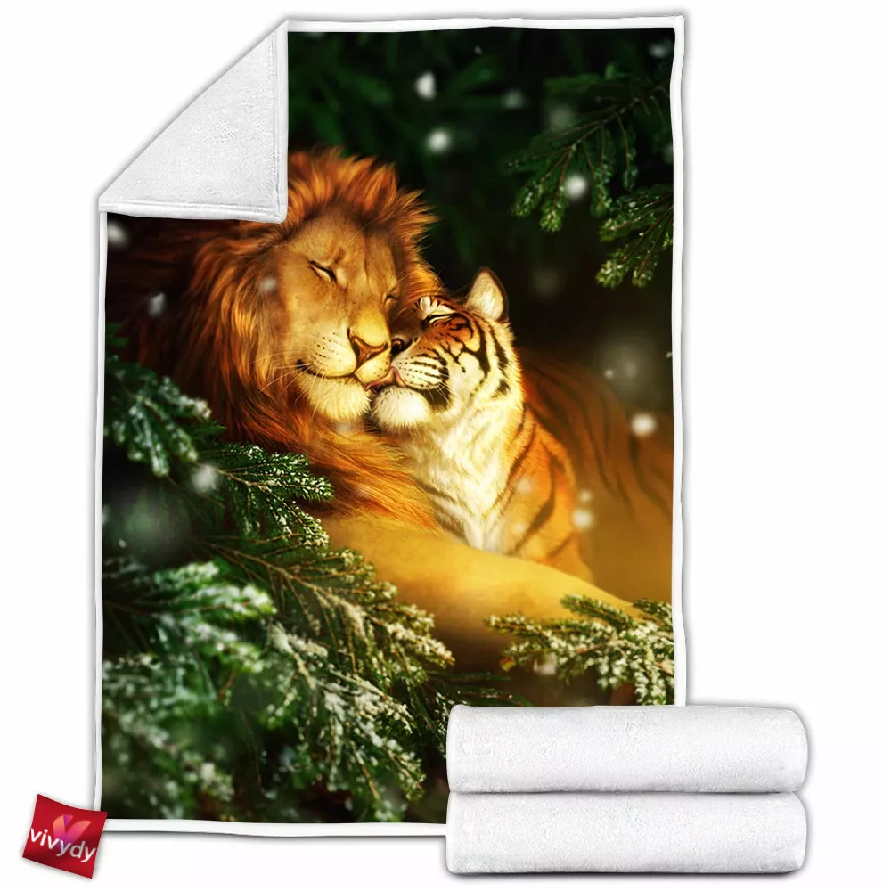 Lion And Tiger Fleece Blanket