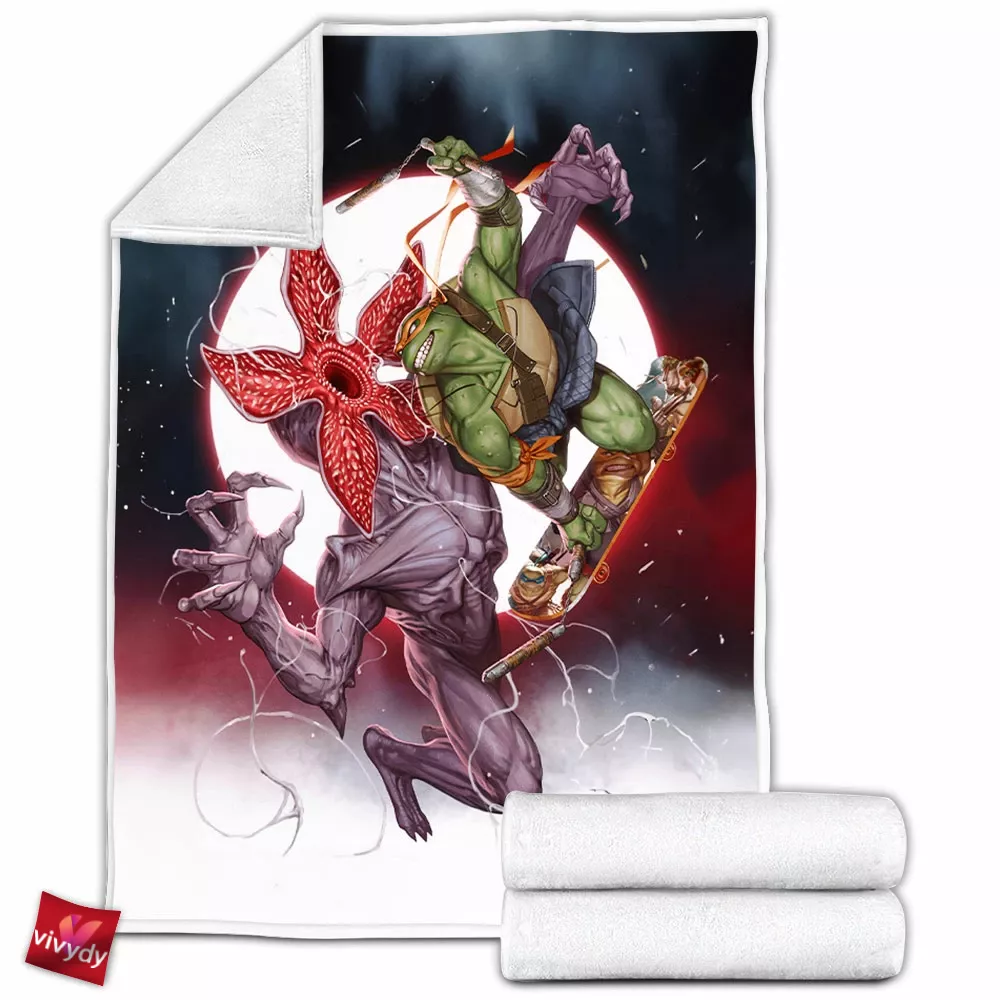 Tmnt Vs Stranger Things Fleece Blanket