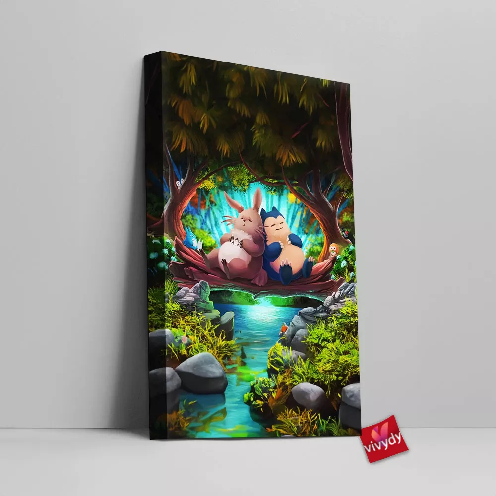 Totoro And Snorlax Canvas Wall Art