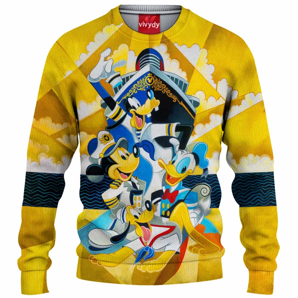 Mickey Mouse Goofy Donald Duck Pluto Animated Knitted Sweater