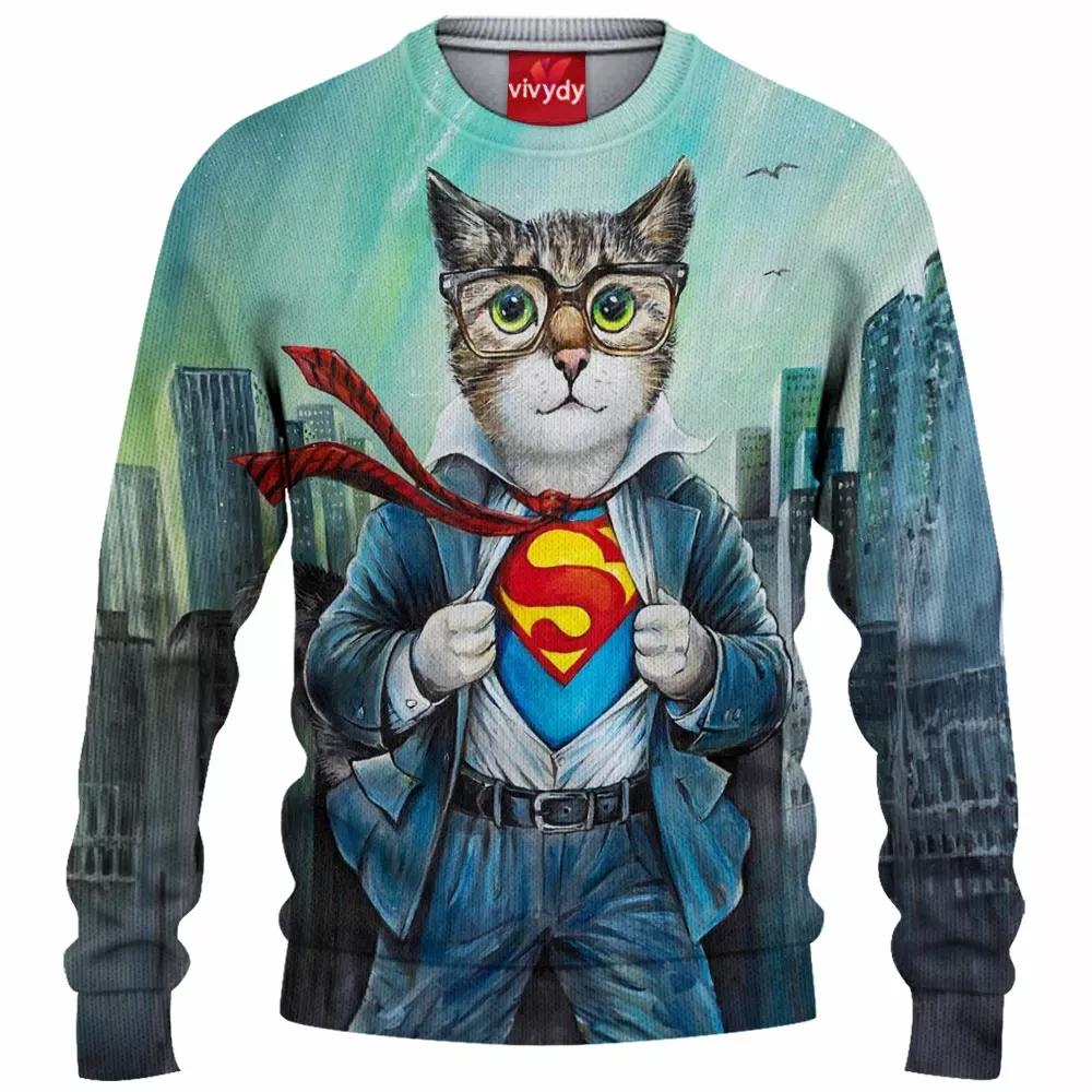 Superman Cat Knitted Sweater