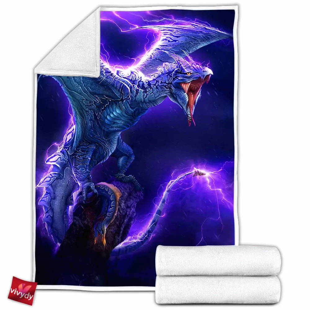 Electric Wyvern Dragon Fleece Blanket