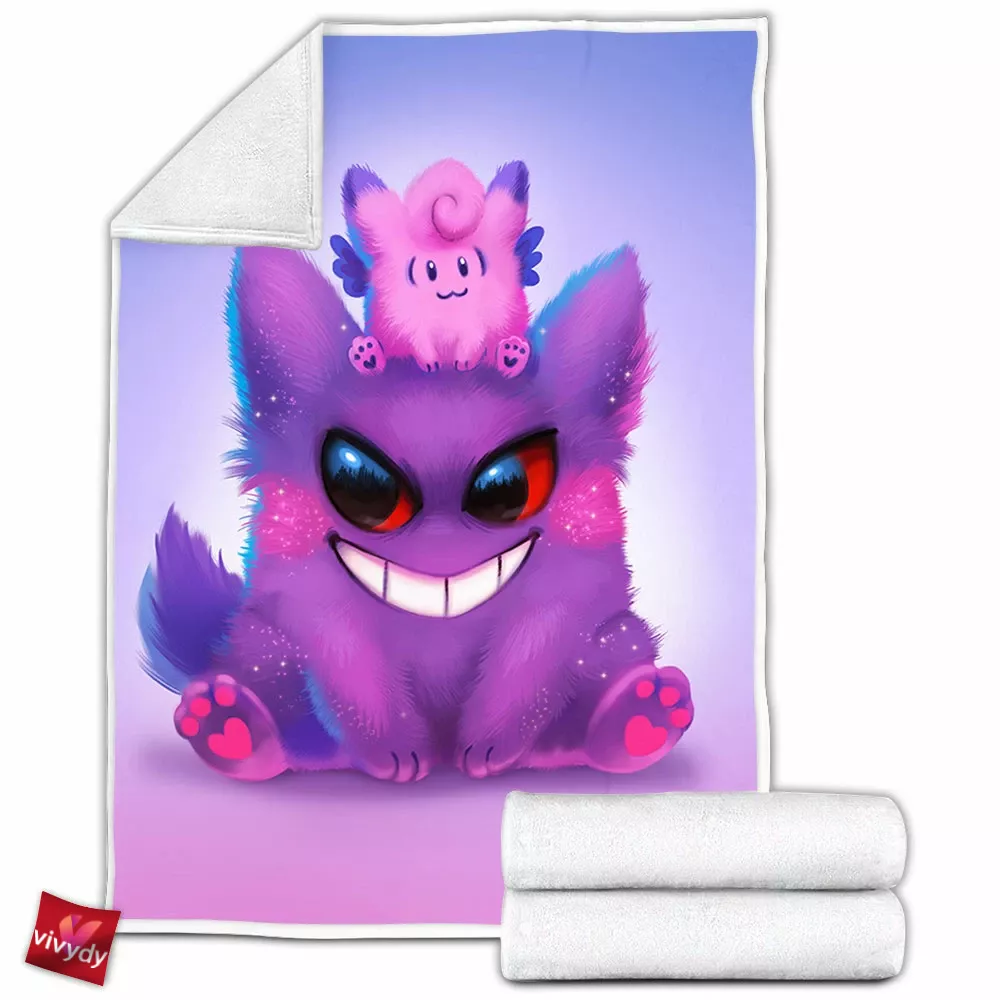 Gengar And Clefable Fleece Blanket