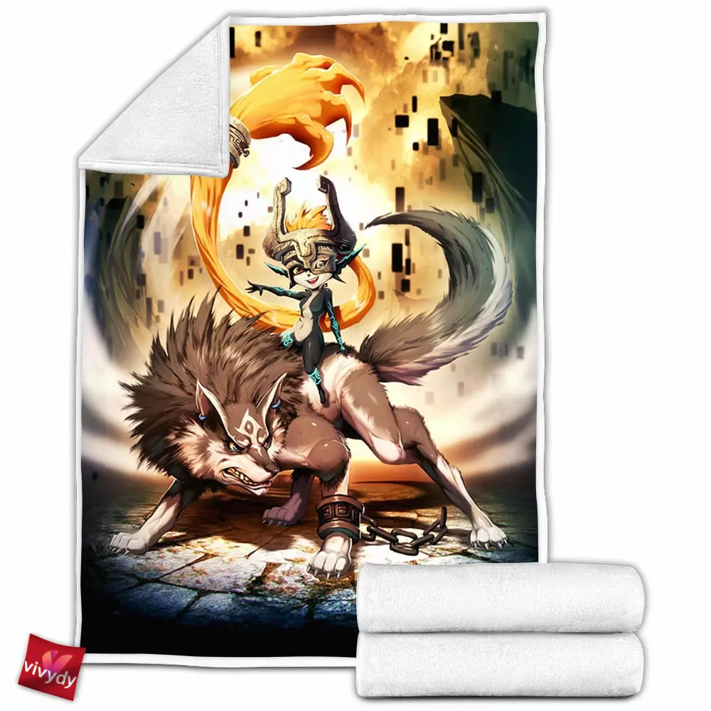 Zelda Midna And Wolf Link Fleece Blanket