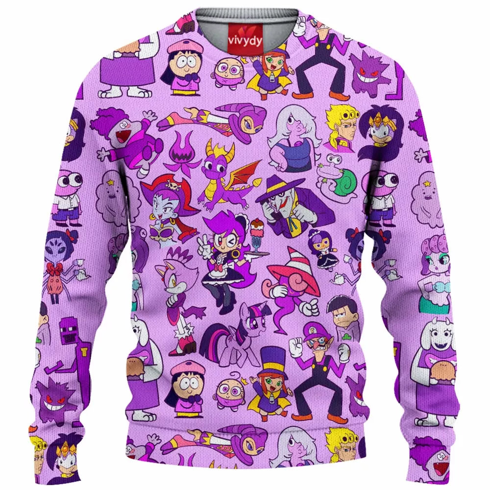 Purple Characters Knitted Sweater