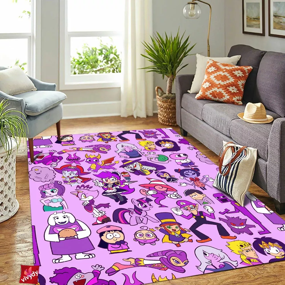 Purple Characters Rectangle Rug