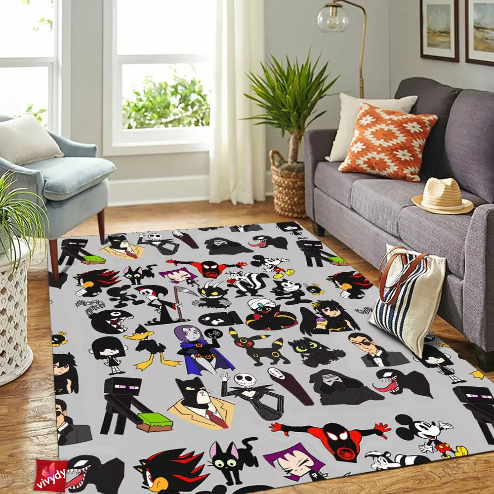 Black Characters Rectangle Rug