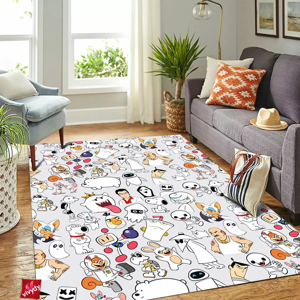 White Characters Rectangle Rug