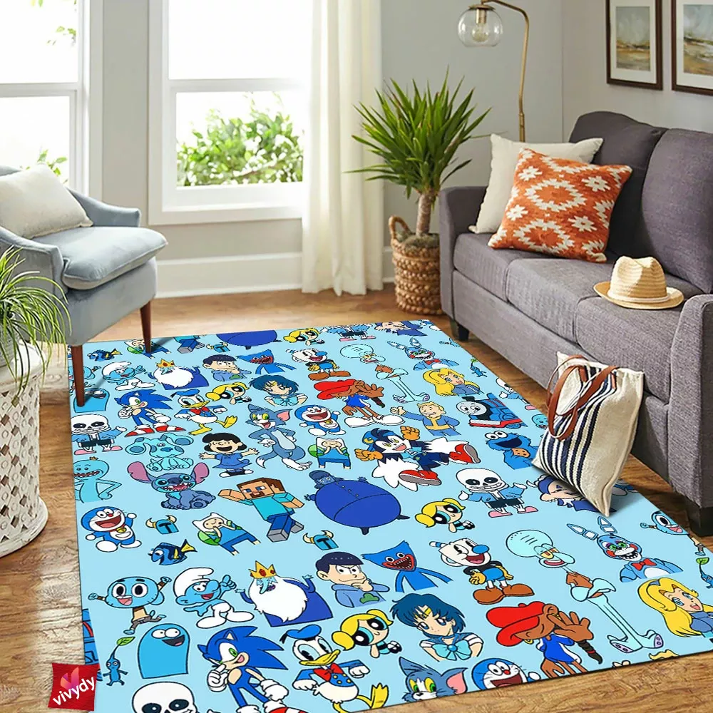 Blue Characters Rectangle Rug