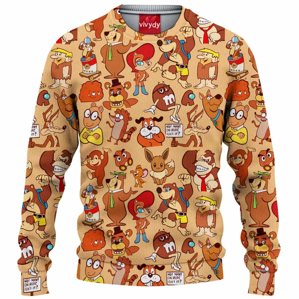 Brown Characters Knitted Sweater