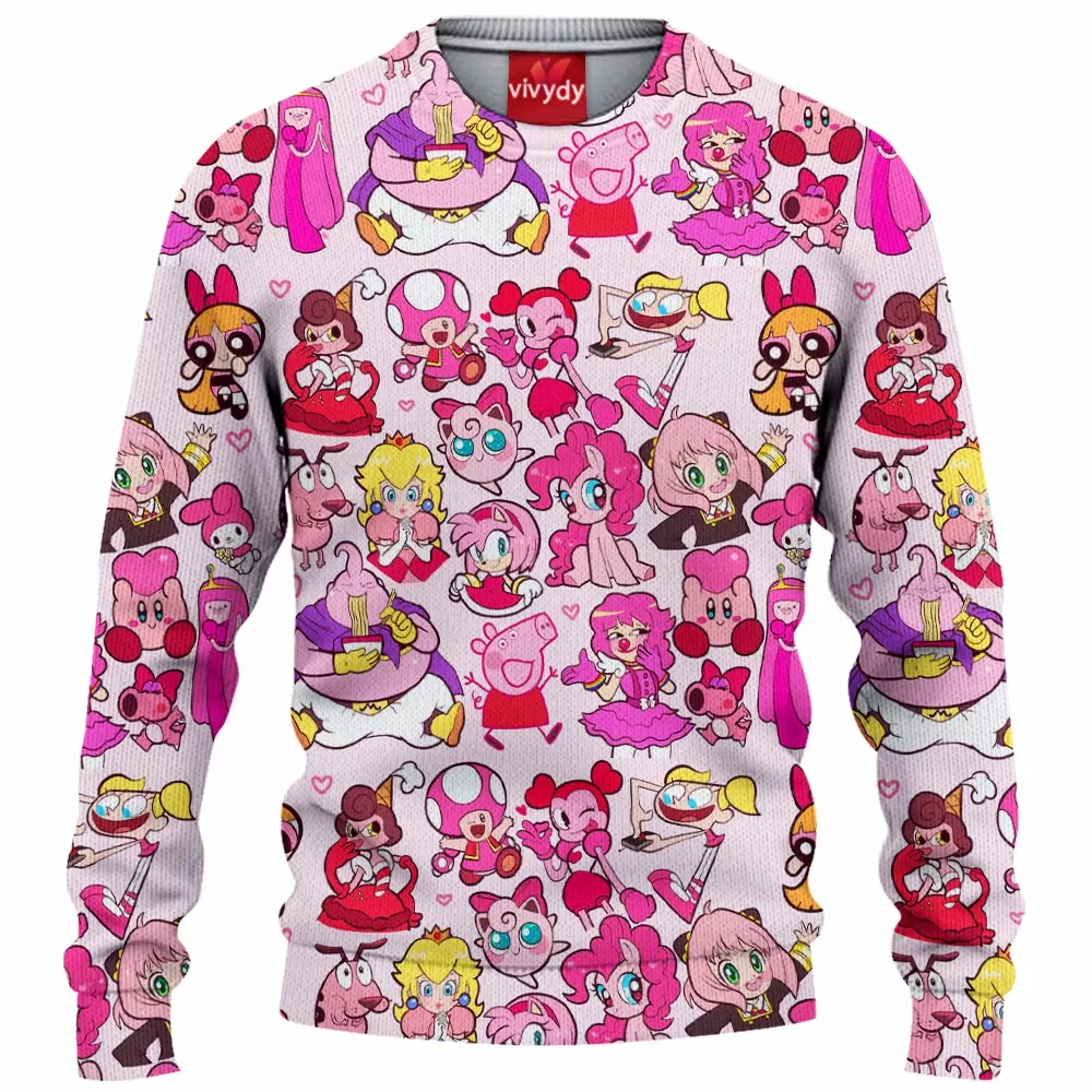 Pink Characters Knitted Sweater