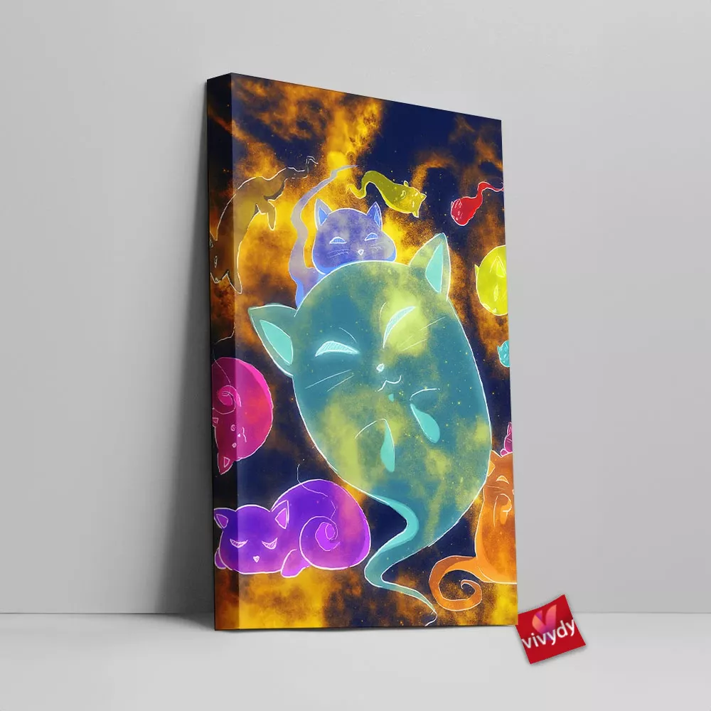 Spooky Galaxy Ghost Cats Canvas Wall Art