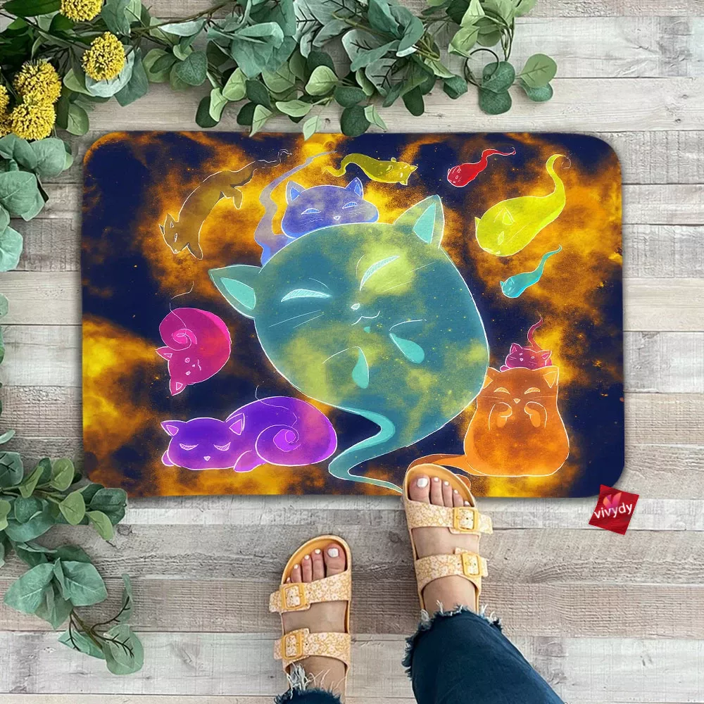 Spooky Galaxy Ghost Cats Doormat