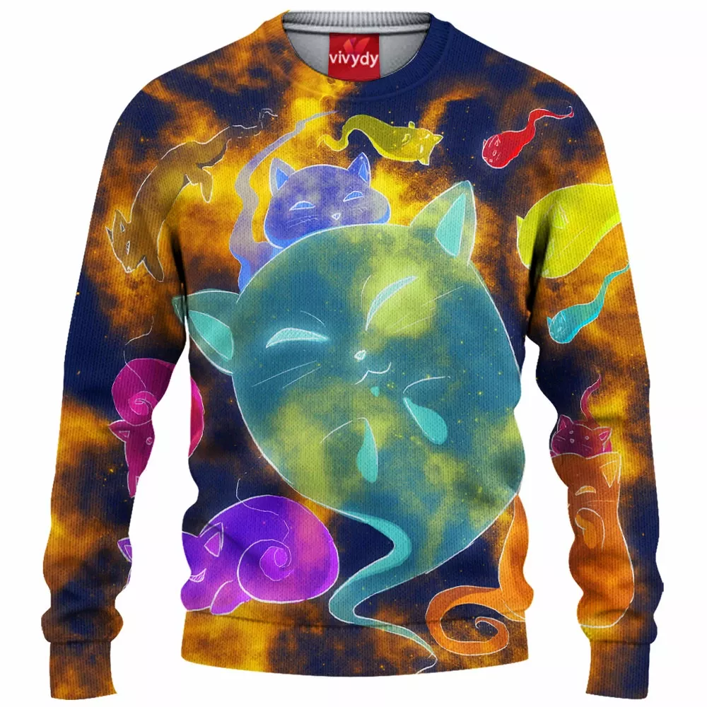 Spooky Galaxy Ghost Cats Knitted Sweater