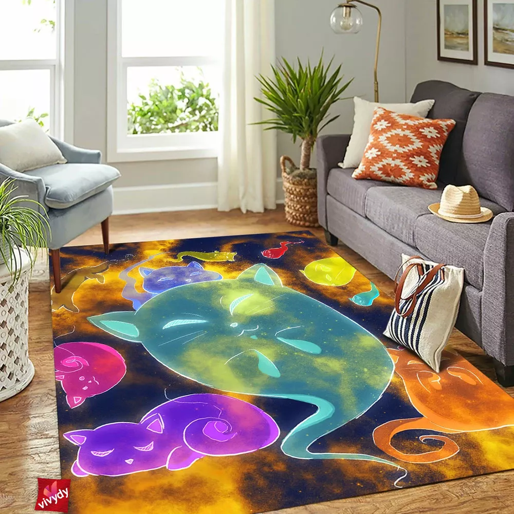 Spooky Galaxy Ghost Cats Rectangle Rug