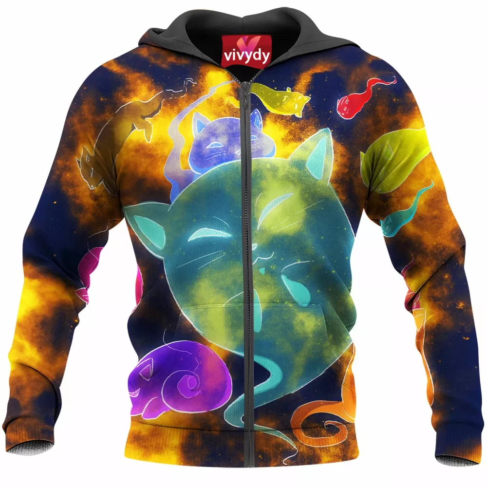 Spooky Galaxy Ghost Cats Zip Hoodie