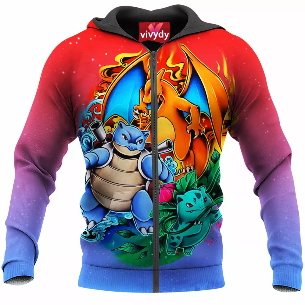 Charizard Blastoise Ivysaur Zip Hoodie