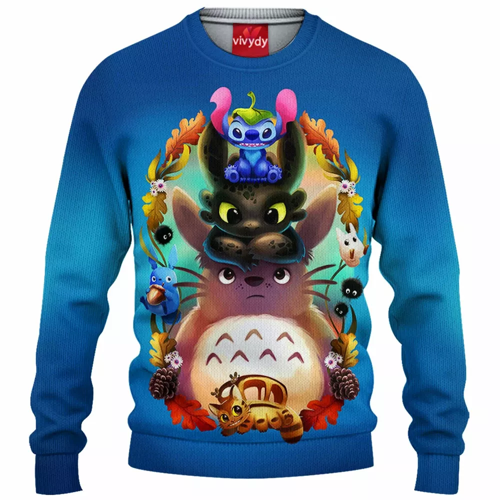 Stitch Toothless Totoro Knitted Sweater