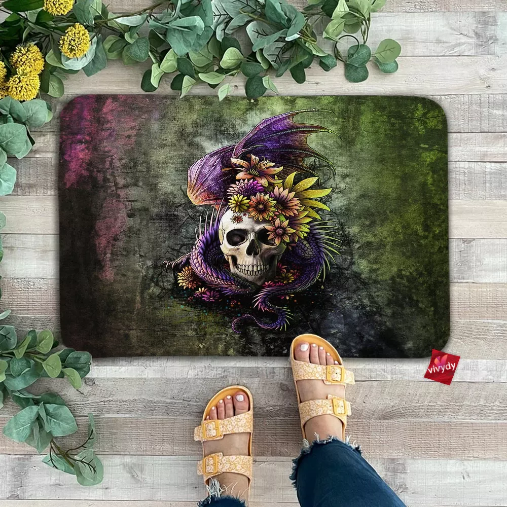 Dragon And Flowery Skull Doormat