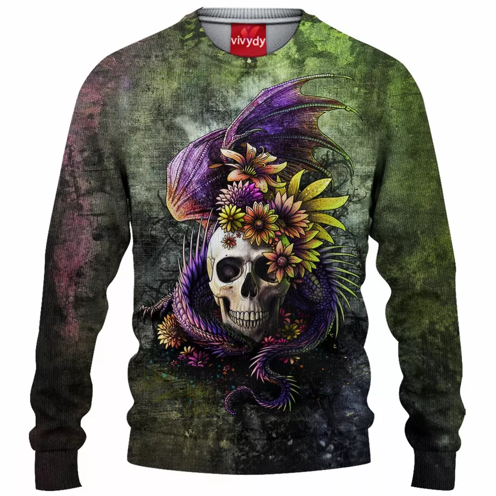 Dragon And Flowery Skull Knitted Sweater