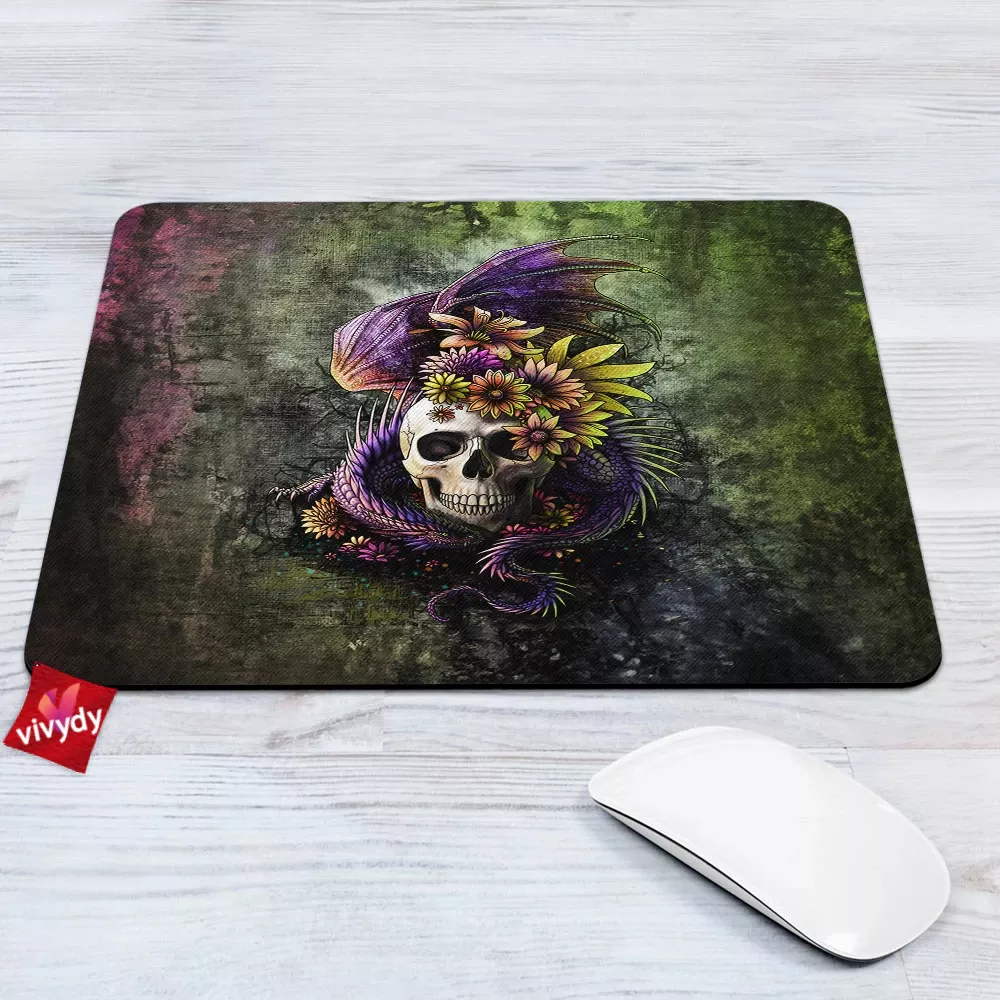 Dragon And Flowery Skull Mouse Pad