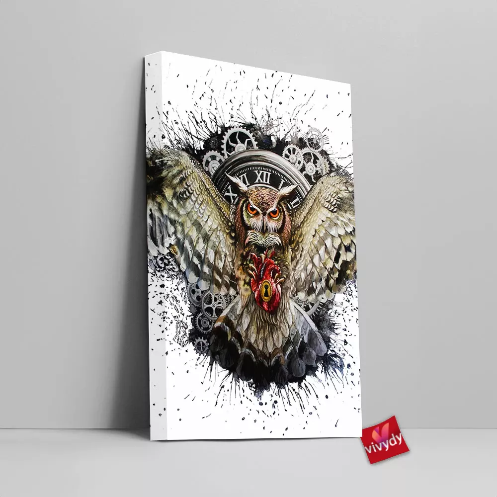 Clock Owl Canvas Wall Art