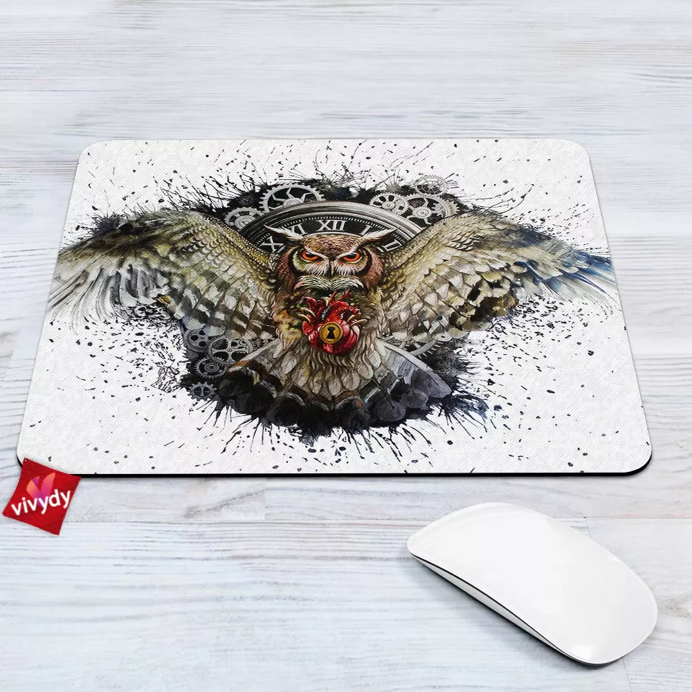 Clock Owl Mouse Pad