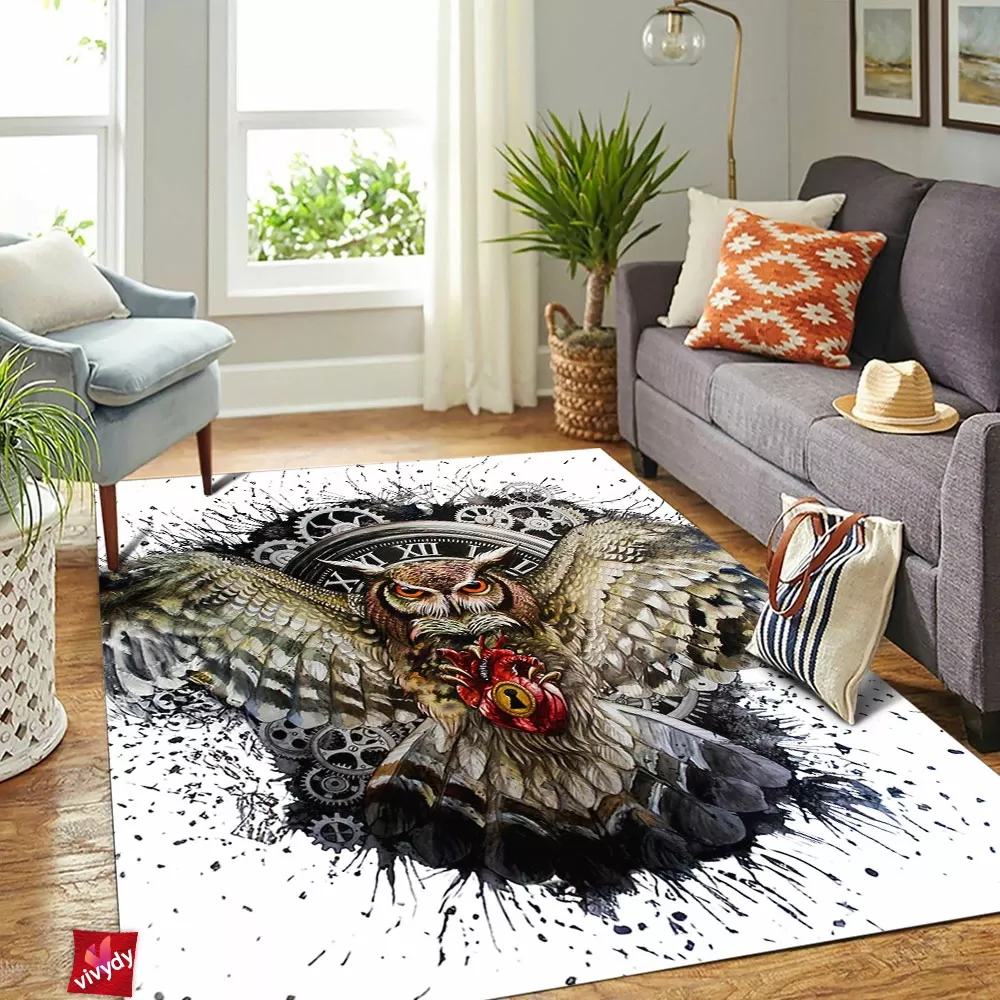 Clock Owl Rectangle Rug