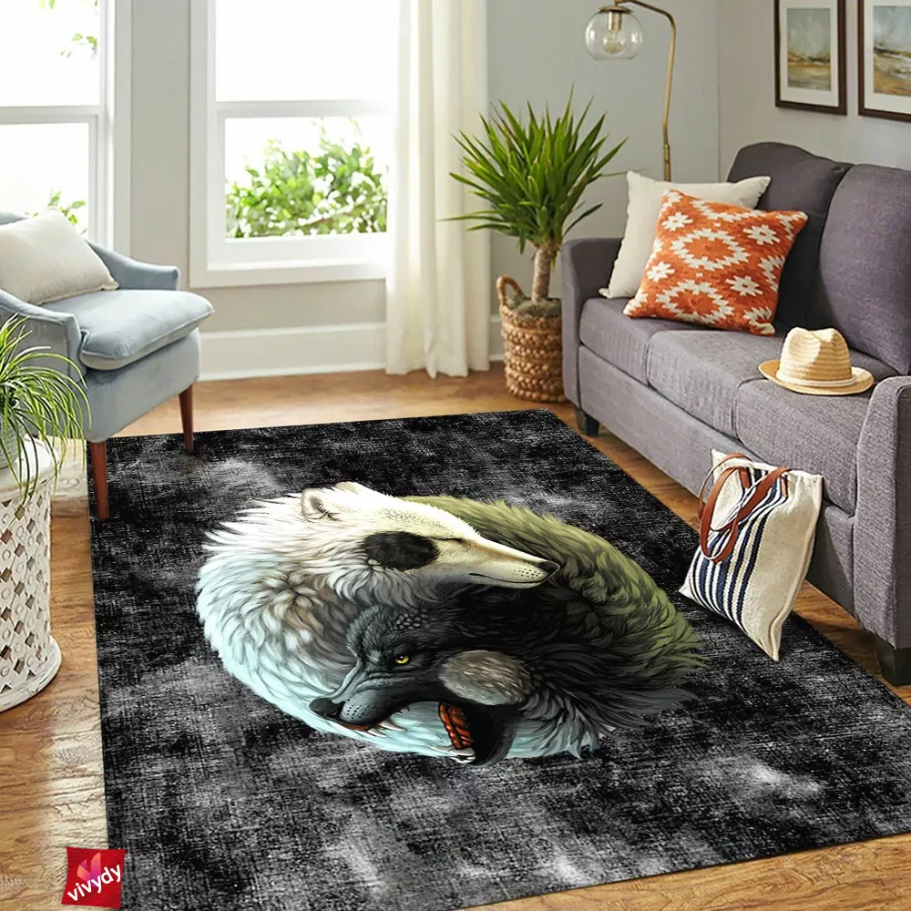 Yin Yang Wolves Rectangle Rug