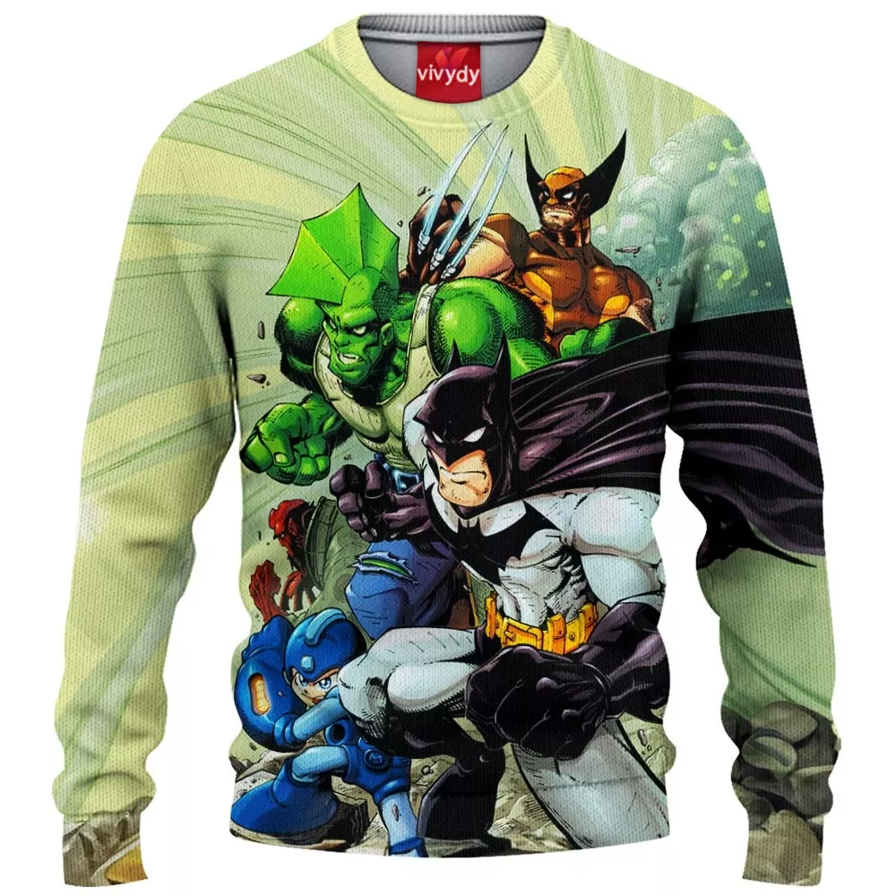 Batman Megaman Wolverine Knitted Sweater