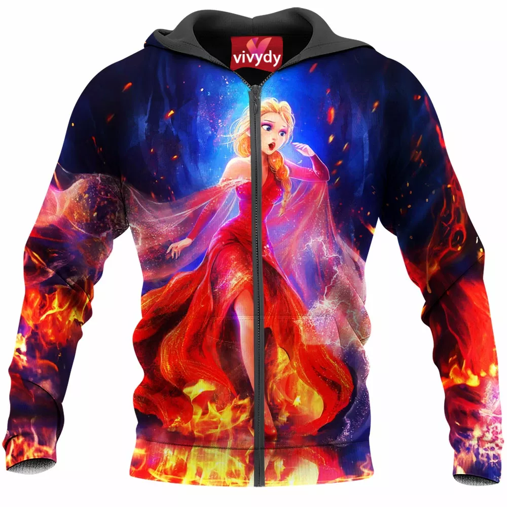 The Queen On Fire Elsa Zip Hoodie