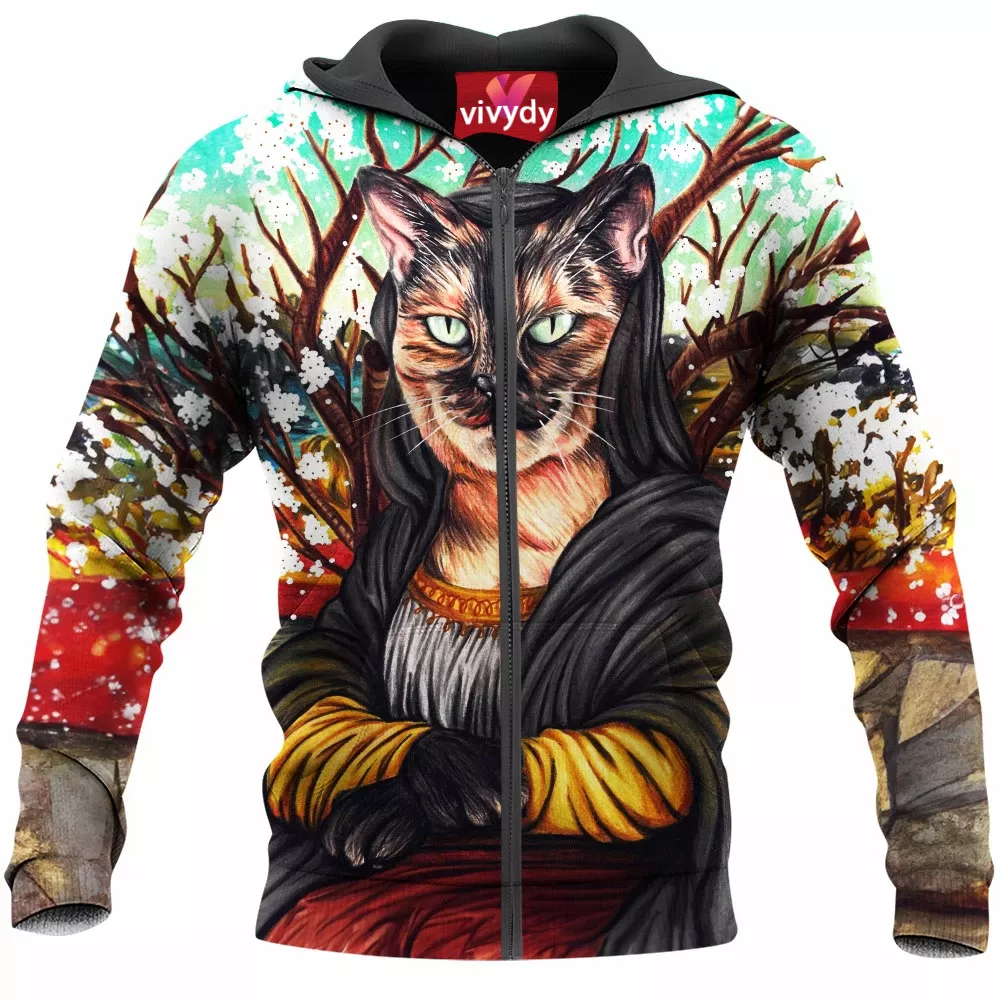 Mona Lisa Cat Zip Hoodie