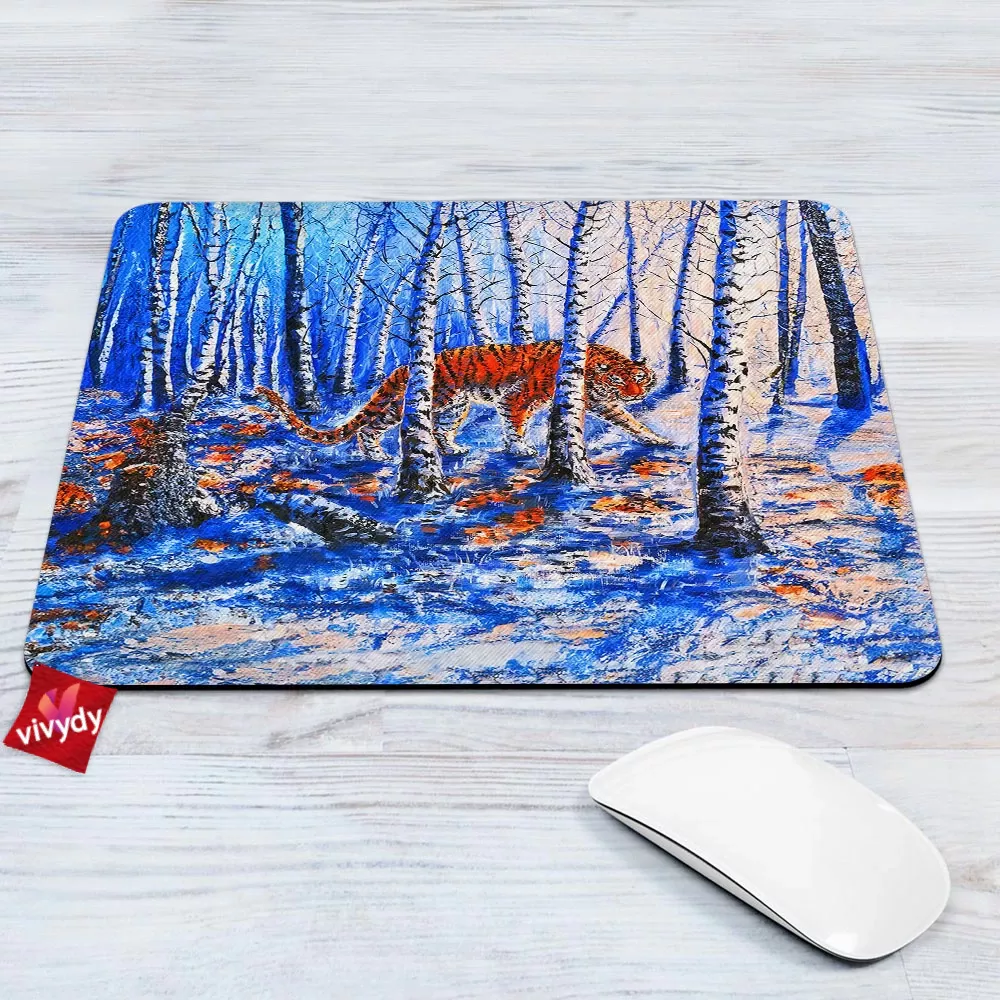 The Snowy Forest Tiger Mouse Pad