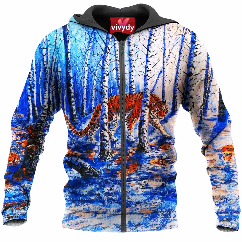 The Snowy Forest Tiger Zip Hoodie