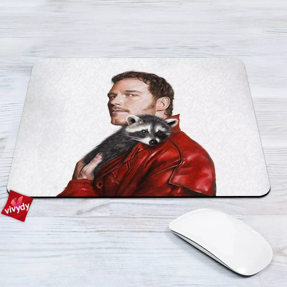 Chris Pratt as Star-Lord with raccoon Mouse Pad